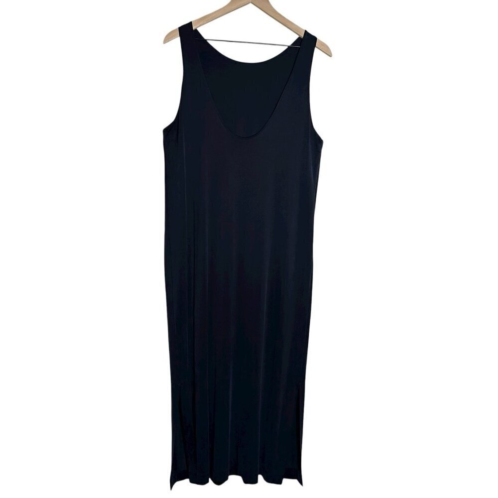 Massimo Dutti Maxi Sleeveless Navy Dress Large Low Back Minimalist Cupro Flowy